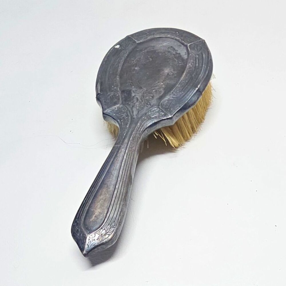 Vintage Handheld Vanity Brush, Metal Handle, Natural Light Bristles